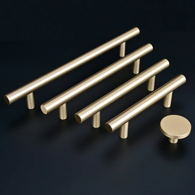 QOGRISUN Solid Brass Cabinet Knobs, 1-Inch Diameter, Round Gold Dresser Drawer Pulls Handles, Modern Kitchen Hardware, Brushed Brass Finish