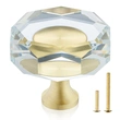 Glass Crystal Knobs Brass Drawer Knobs Dresser Pulls, 1-1/4-Inch Polygon, Gold Cabinet Hardware for Kitchen Bathroom