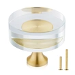 QogriSun Glass Crystal Knobs Brass Drawer Knobs Dresser Pulls, Gold Round Cabinet Hardware for Kitchen Bathroom