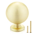 QogriSun Solid Brass Cabinet Knobs, Round Ball Gold Knobs for Dresser Drawer, Modern Kitchen Hardware, Brushed Brass Finish