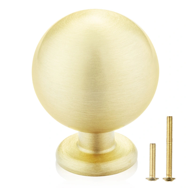 QogriSun Solid Brass Cabinet Knobs, Round Ball Gold Knobs for Dresser Drawer, Modern Kitchen Hardware, Brushed Brass Finish