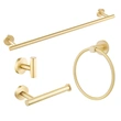 QOGRISUN 4-Piece Bathroom Hardware Set-Brass Towel Rack Set with 24- Inch Hand Towel Bar, Toilet Paper Holder, Towel Hooks, and Towel Ring, Brushed Gold…