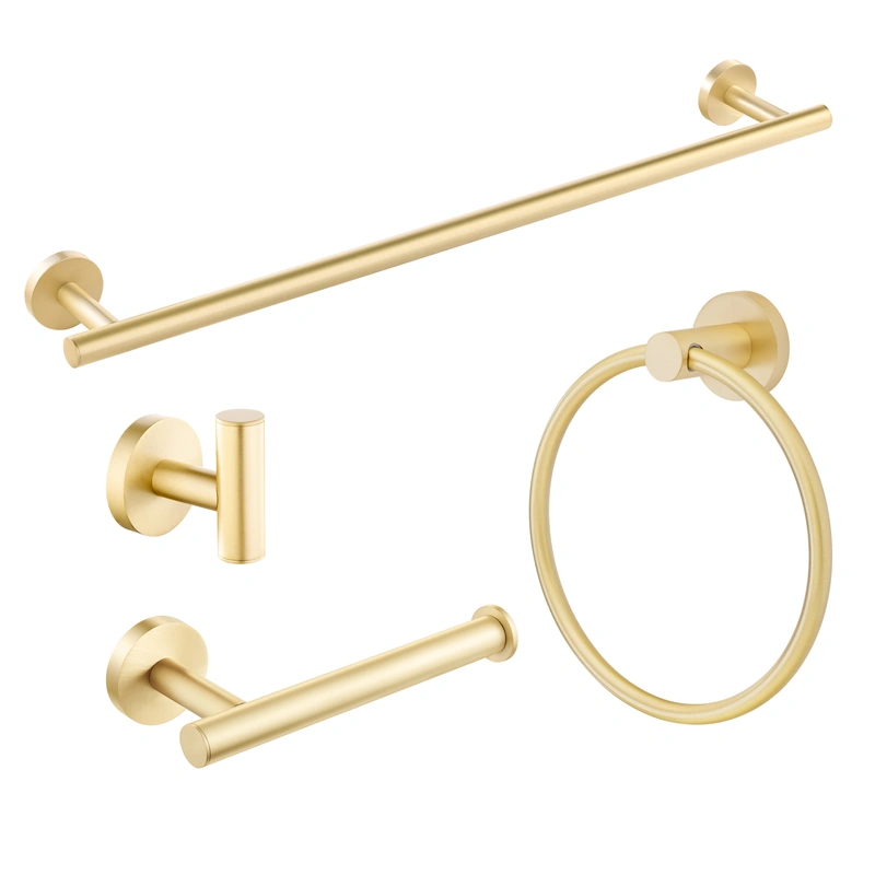 QOGRISUN 4-Piece Bathroom Hardware Set-Brass Towel Rack Set with 24- Inch Hand Towel Bar, Toilet Paper Holder, Towel Hooks, and Towel Ring, Brushed Gold…