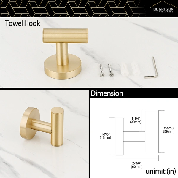 QOGRISUN 4-Piece Bathroom Hardware Set-Brass Towel Rack Set with 24- Inch Hand Towel Bar, Toilet Paper Holder, Towel Hooks, and Towel Ring, Brushed Gold…