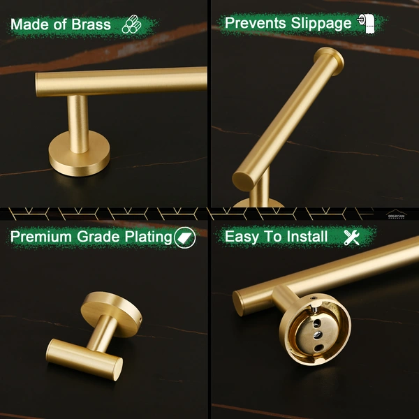QOGRISUN 4-Piece Bathroom Hardware Set-Brass Towel Rack Set with 24- Inch Hand Towel Bar, Toilet Paper Holder, Towel Hooks, and Towel Ring, Brushed Gold…