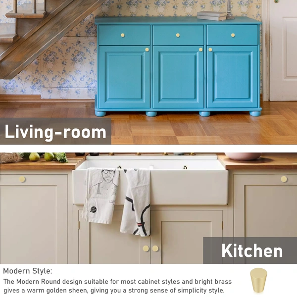 Solid Brass Knobs for Dresser Drawer, Mid Century Gold Cabinet Knobs, 0.8-Inch Diameter, Cone Knobs Pulls for Kitchen Bathroom Cabinets, Brushed Finish