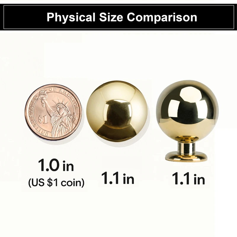 QOGRISUN 10-Pack Unlacquered Brass Cabinet Knobs, Round Ball Gold Knobs for Dresser Drawer, 1.1-Inch Diameter, Sphere Cabinet Pulls,Lead-Free Polished Brass Finish