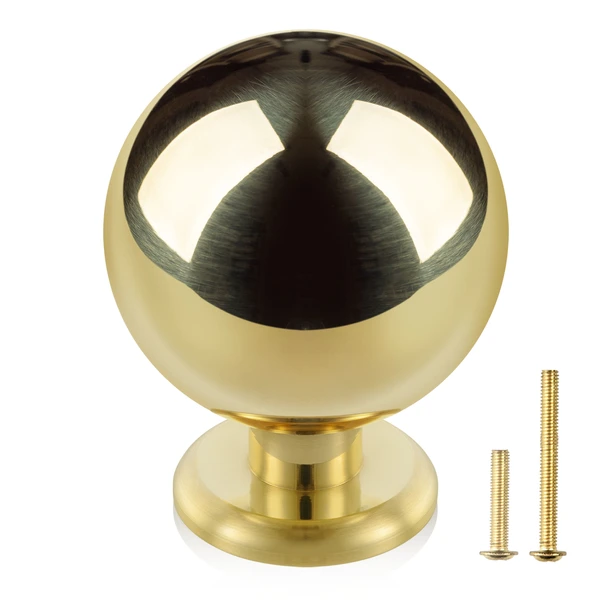 QOGRISUN 10-Pack Unlacquered Brass Cabinet Knobs, Round Ball Gold Knobs for Dresser Drawer, 1.1-Inch Diameter, Sphere Cabinet Pulls,Lead-Free Polished Brass Finish