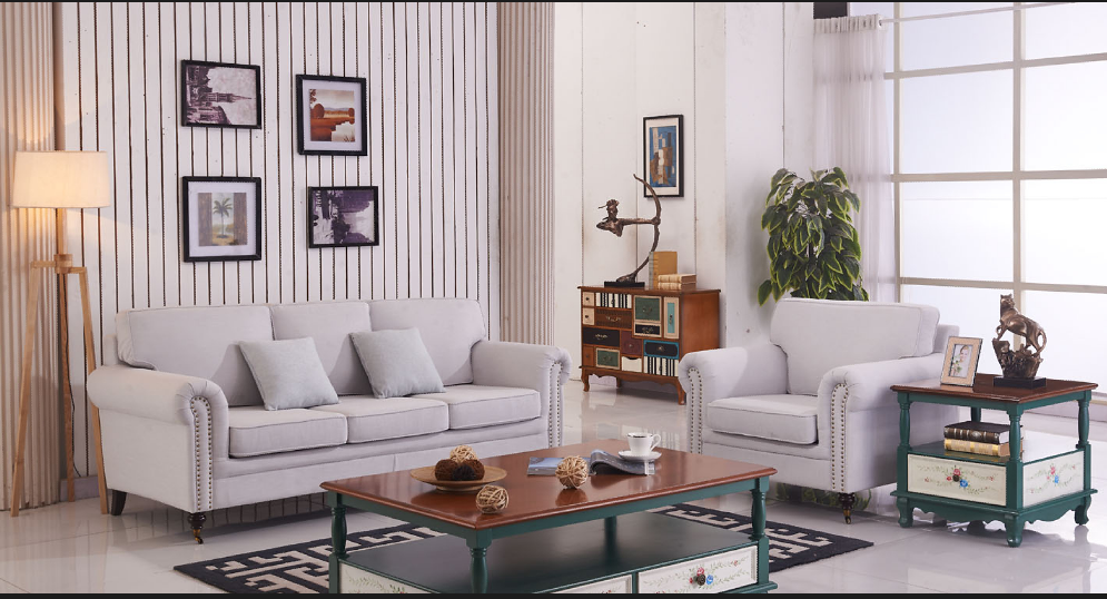 french style fabric sofa,high density foam  coffee table living room 