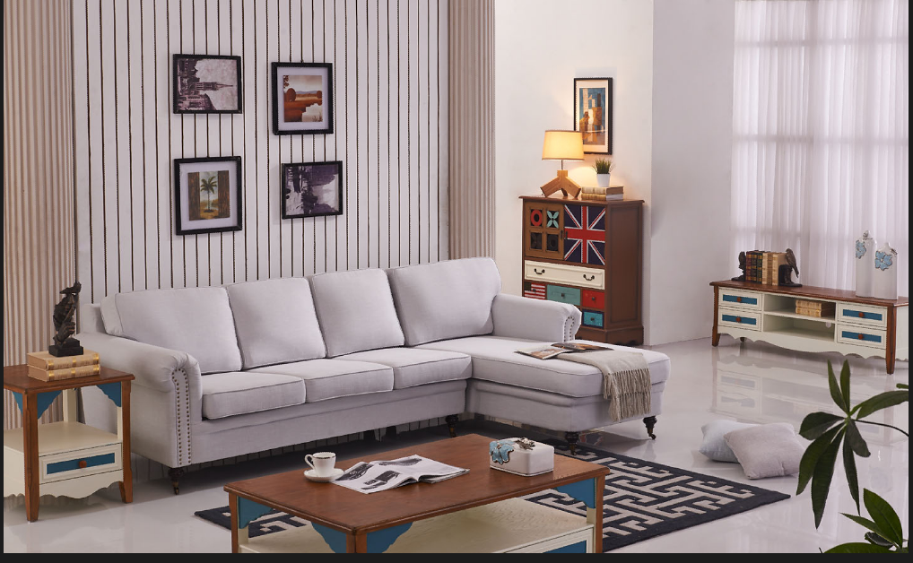 french style fabric corner sofa,high density foam  coffee table living room  for home and hotel