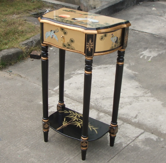 lacquer  oriental asia chinoiserie chinese furniture gold  hand painted drawer table