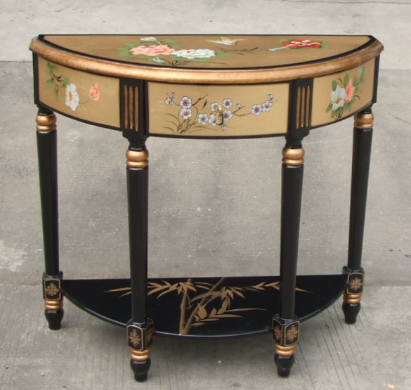 lacquer  oriental asia chinoiserie chinese furniture gold  hand painted console