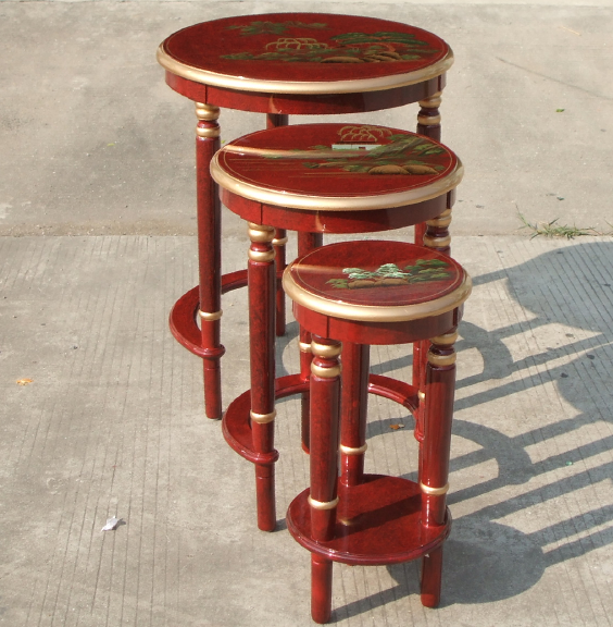 lacquer  oriental asia chinoiserie chinese furniture red  hand nest table