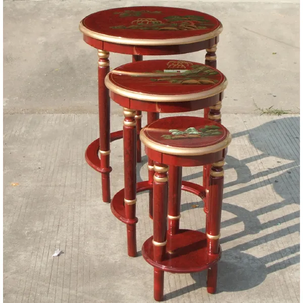 lacquer  oriental asia chinoiserie chinese furniture red  hand nest table