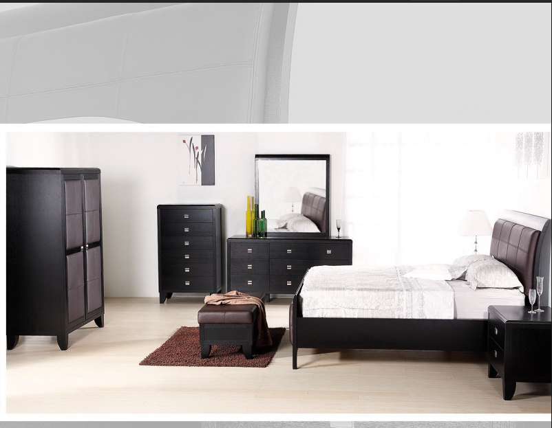 contemporary american  solid wood  leather bed  for home and hotel