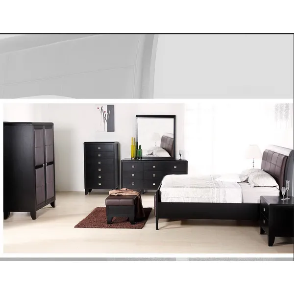 contemporary american  solid wood  leather bed  for home and hotel