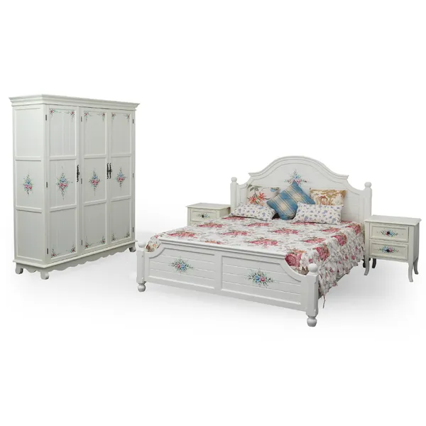 american hand painted white flower bedroom set