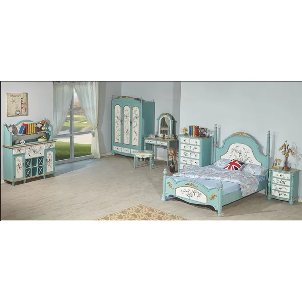 american hand painted bedroom set furniture bed night stand wardrobe dresser desk drawer cabinet 