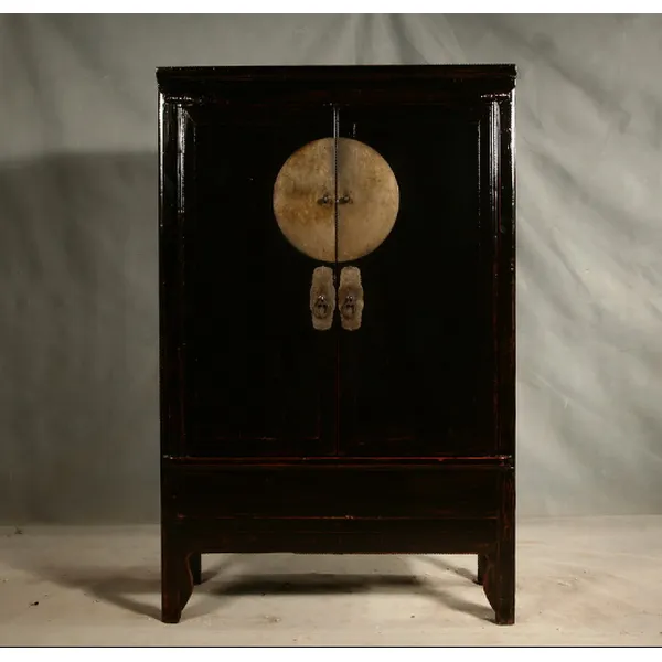 solid elm wood wardrobe with black finishing chinese countryside  furniture