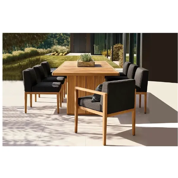 outdoor teak wood fabric cushion dining chair table