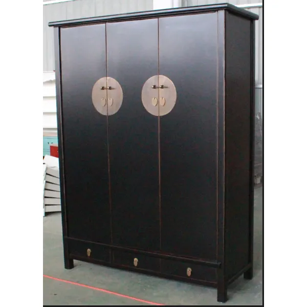 solid elm wood wardrobe with black finishing chinese countryside  furniture