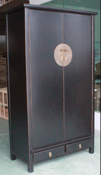 solid elm wood wardrobe with black finishing chinese countryside  furniture