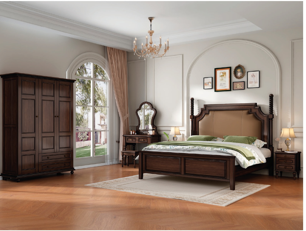 american european  style  bedroom set bed bedside cabinet dresser mirror stool wardrobe closet