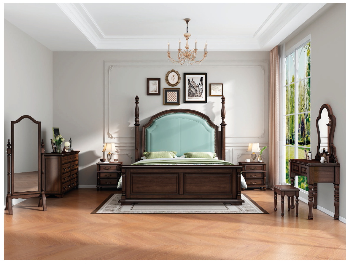 american european  style  bedroom set bed bedside cabinet dresser mirror stool wardrobe closet