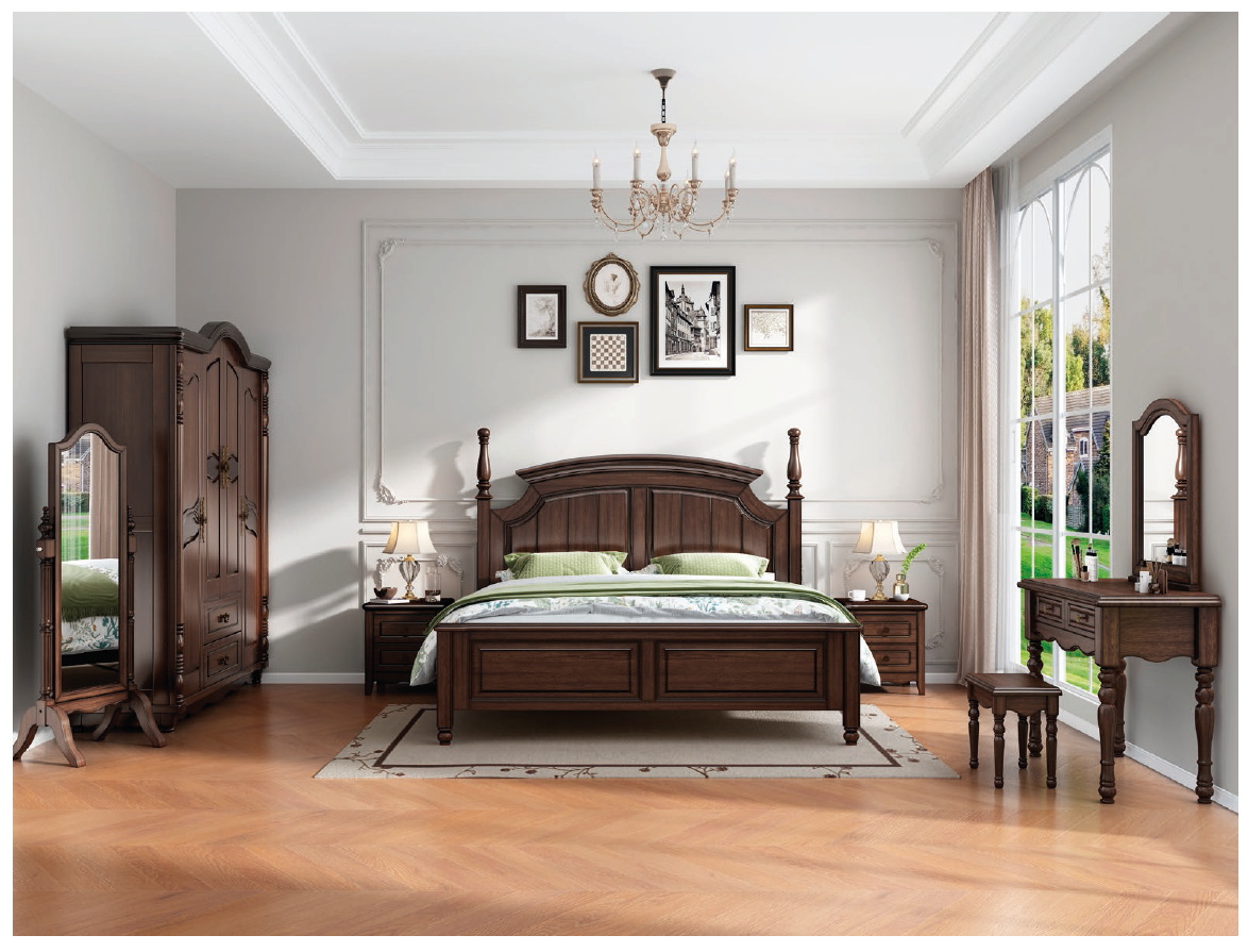american european  style  bedroom set bed bedside cabinet dresser mirror stool wardrobe closet
