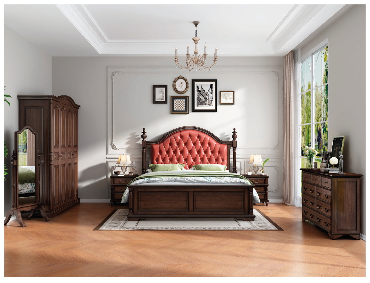 american european  style  bedroom set bed bedside cabinet dresser mirror stool wardrobe closet
