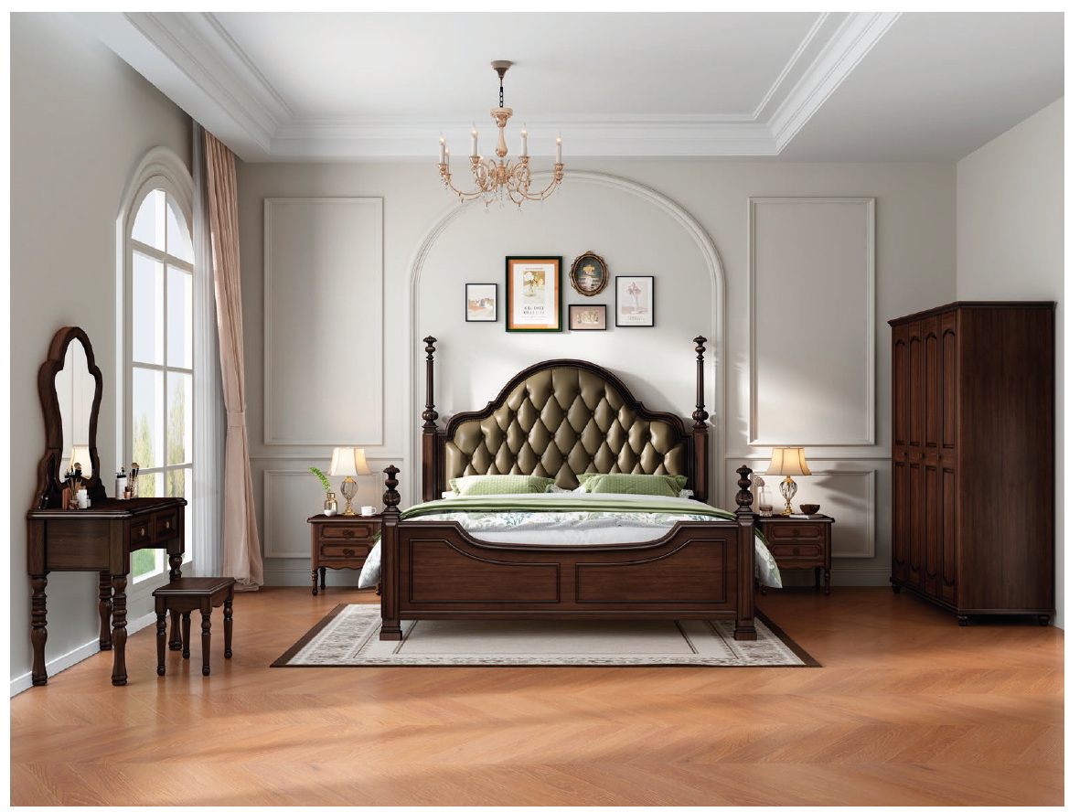 american european  style  bedroom set bed bedside cabinet dresser mirror stool wardrobe closet