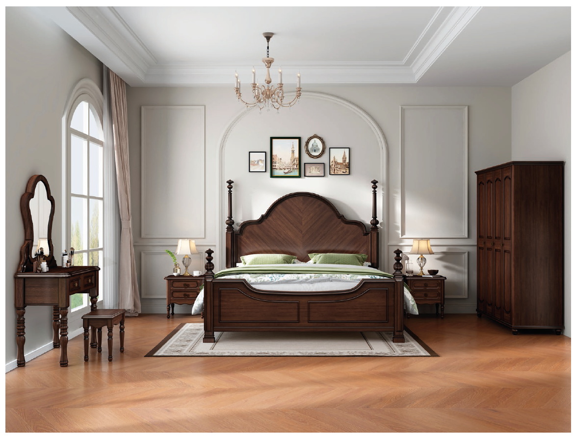 american european  style  bedroom set bed bedside cabinet dresser mirror stool wardrobe closet