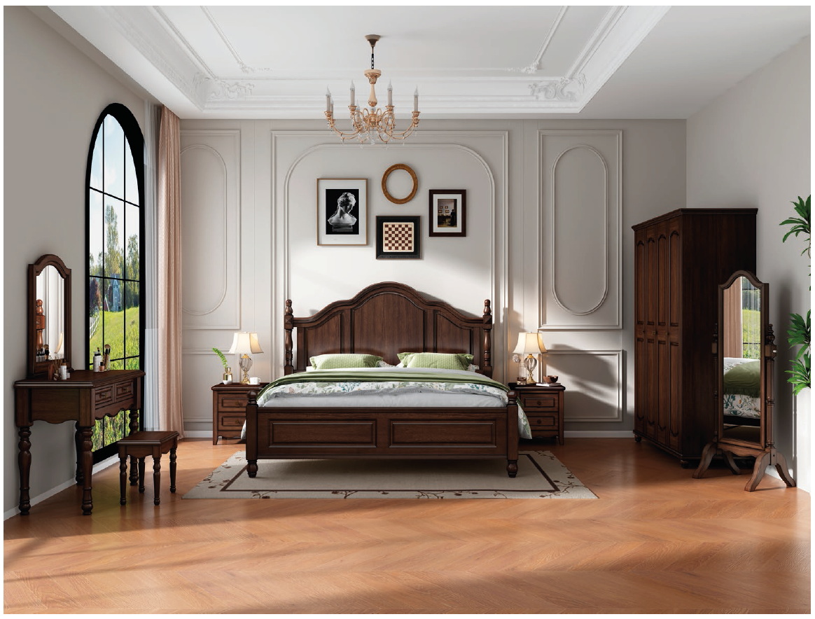 american european  style  bedroom set bed bedside cabinet dresser mirror stool wardrobe closet