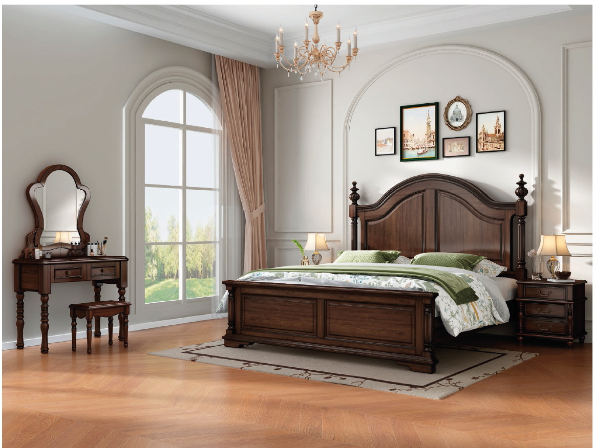 american european  style  bedroom set bed bedside cabinet dresser mirror stool wardrobe closet