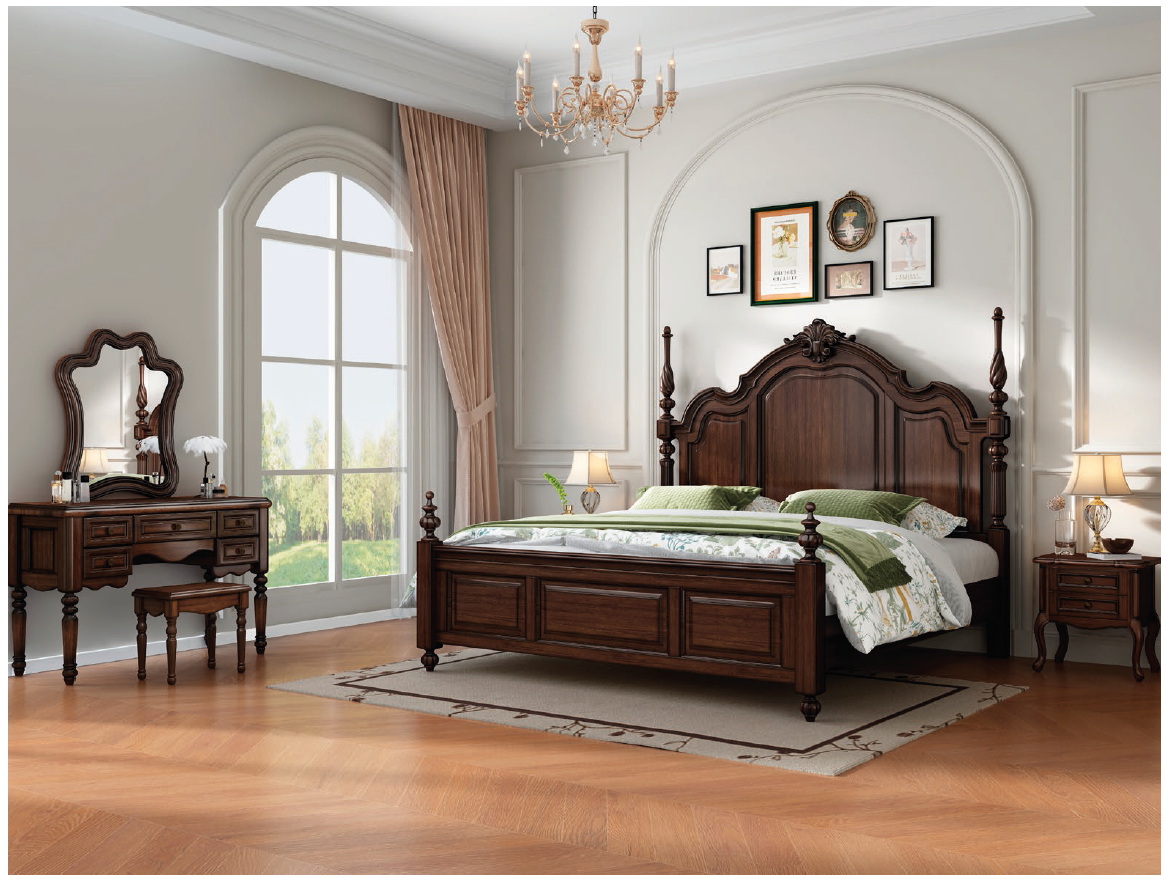 american european  style  bedroom set bed bedside cabinet dresser mirror stool wardrobe closet