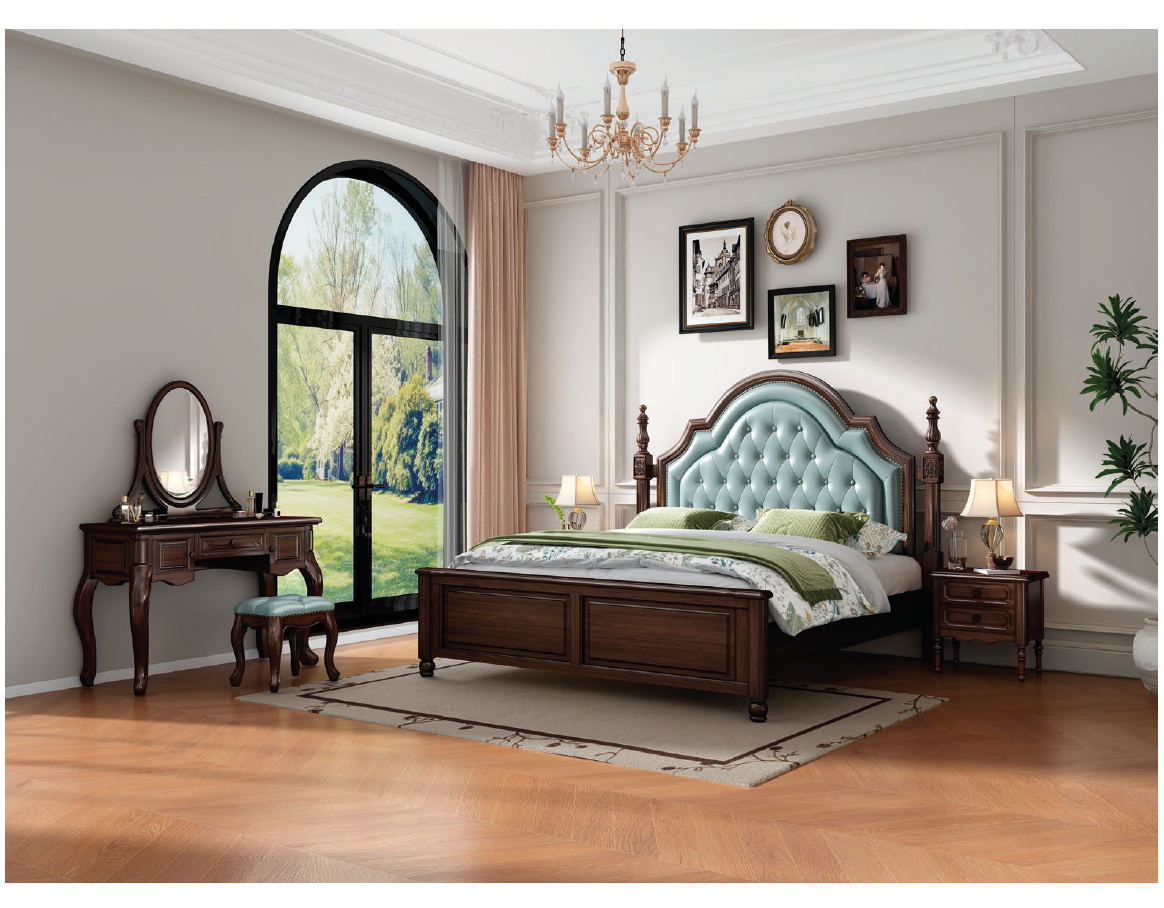 american european  style  bedroom set bed bedside cabinet dresser mirror stool wardrobe closet