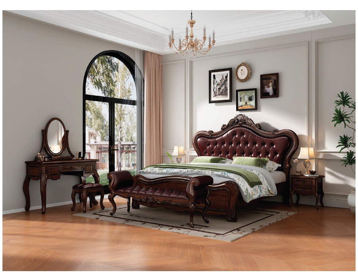 american european  style  bedroom set bed bedside cabinet dresser mirror stool wardrobe closet
