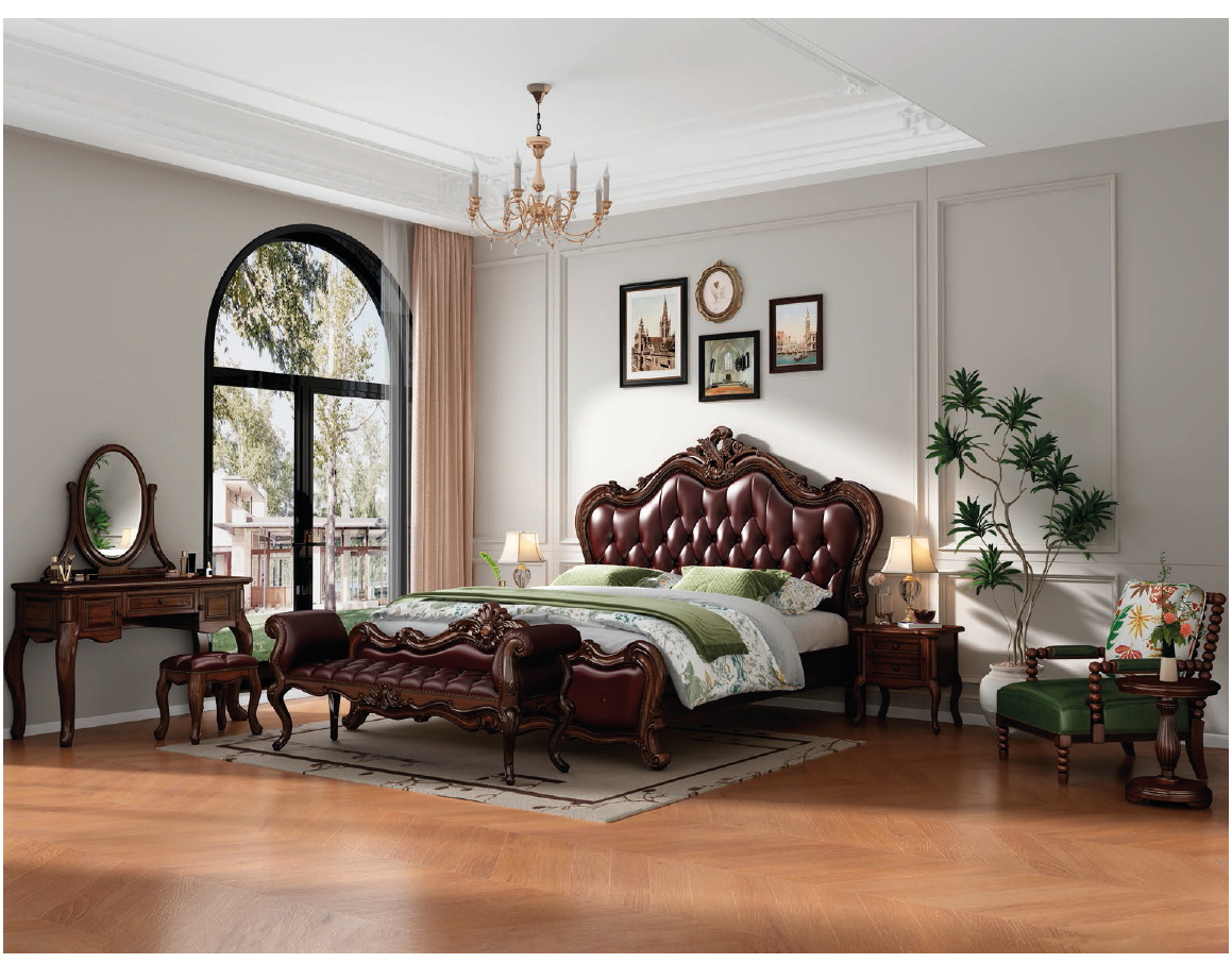american european  style  bedroom set bed bedside cabinet dresser mirror stool wardrobe closet