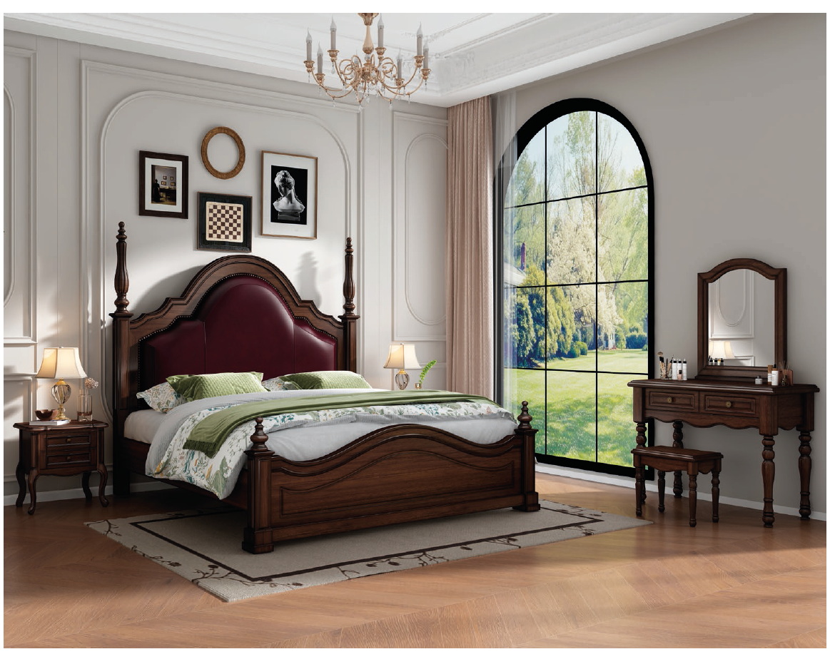american european  style  bedroom set bed bedside cabinet dresser mirror stool wardrobe closet