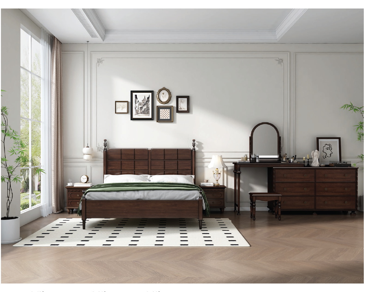 american european  style  bedroom set bed bedside cabinet dresser mirror stool wardrobe closet