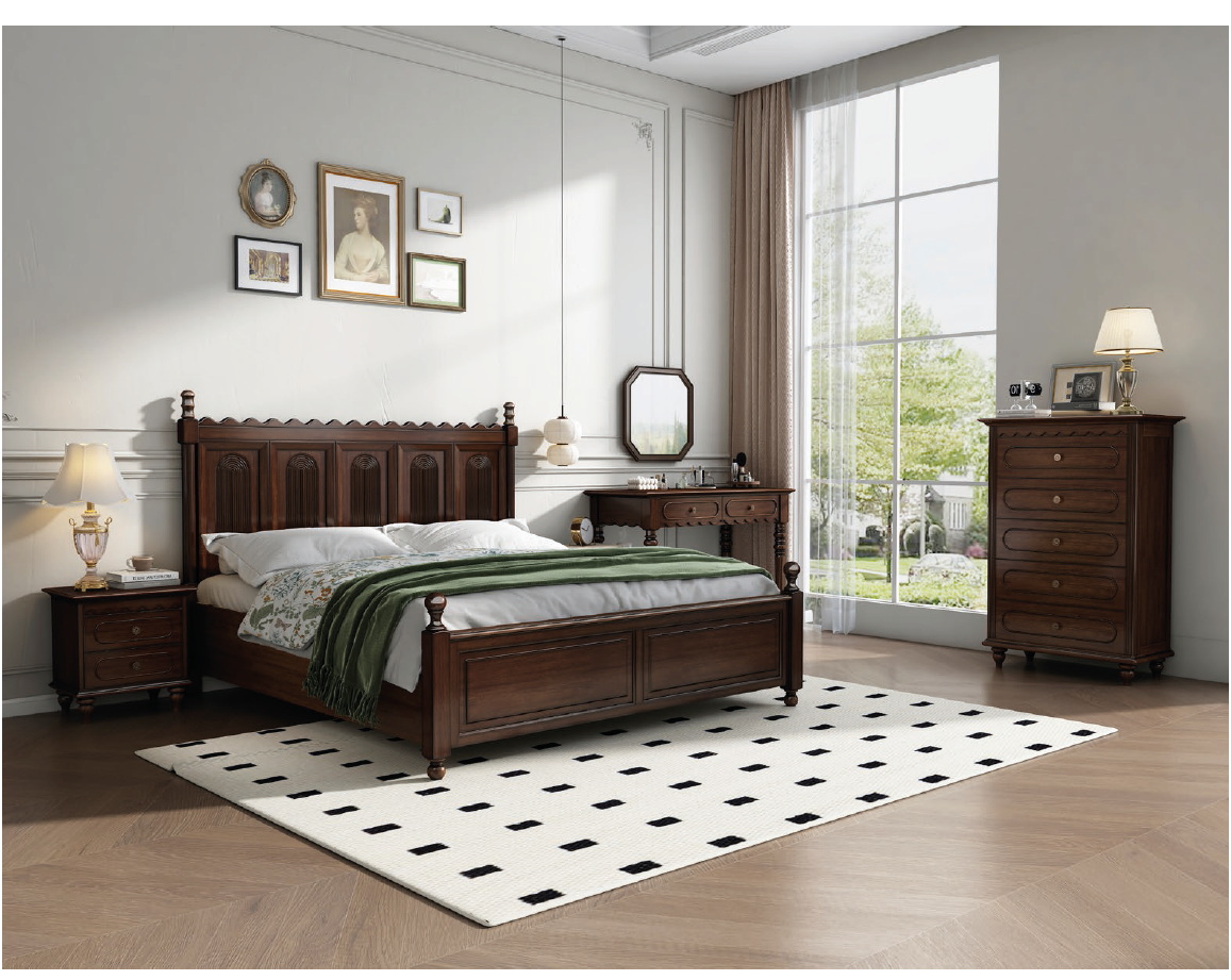 american european  style  bedroom set bed bedside cabinet dresser mirror stool wardrobe closet