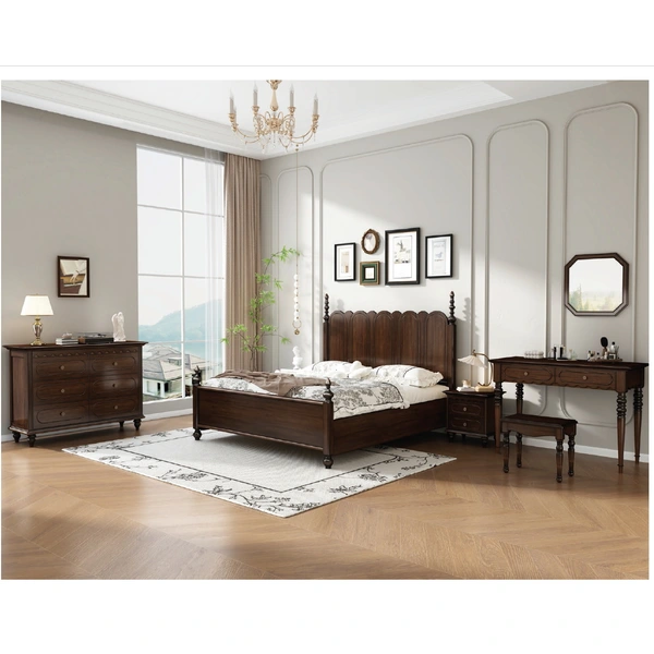 american european  style  bedroom set bed bedside cabinet dresser mirror stool wardrobe closet