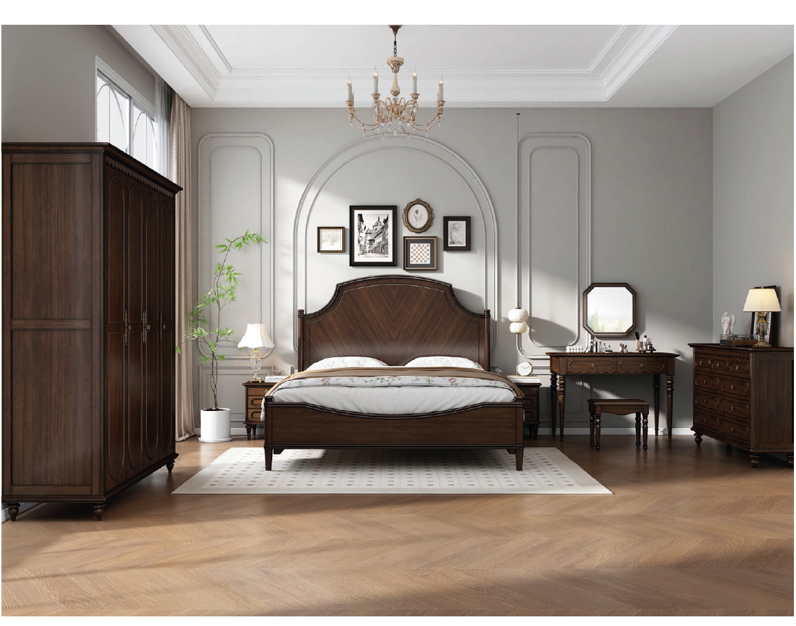 american european  style  bedroom set bed bedside cabinet dresser mirror stool wardrobe closet