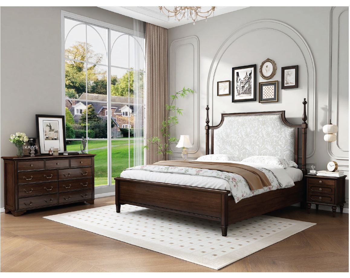 american european  style  bedroom set bed bedside cabinet dresser mirror stool wardrobe closet