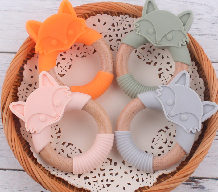 Silicone Baby Infant Gum Wooden Ring Fox Shaped Roden Gum Toy