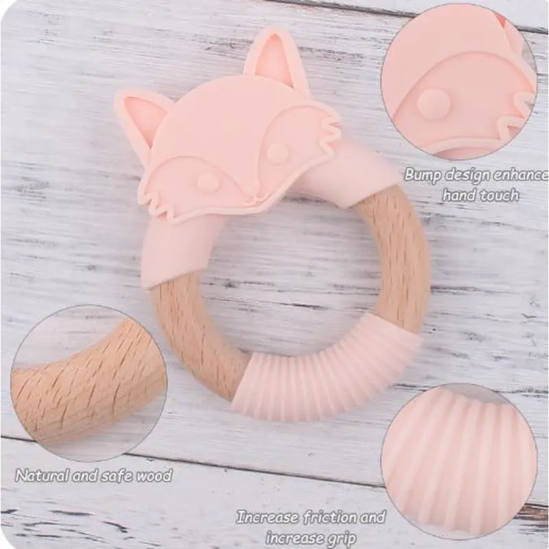 Silicone Baby Infant Gum Wooden Ring Fox Shaped Roden Gum Toy
