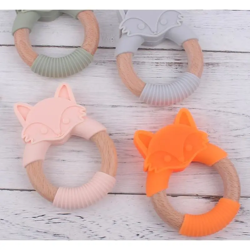 Silicone Baby Infant Gum Wooden Ring Fox Shaped Roden Gum Toy