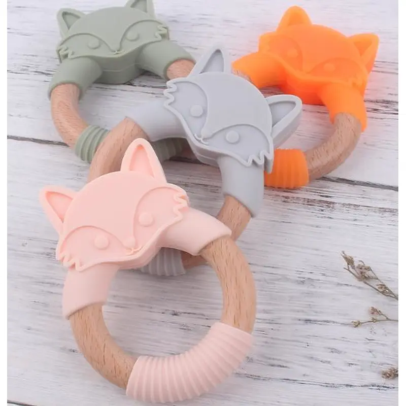 Silicone Baby Infant Gum Wooden Ring Fox Shaped Roden Gum Toy