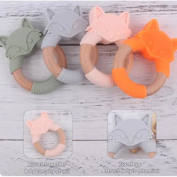 Silicone Baby Infant Gum Wooden Ring Fox Shaped Roden Gum Toy