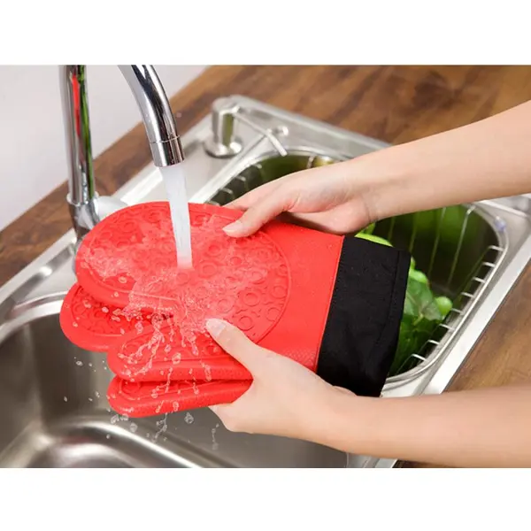 Short type cotton thickened double silicone gloves Microwave oven mitt